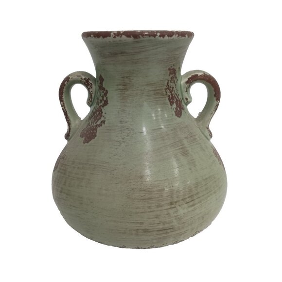 Vintage Other - Vintage Italian Pottery Clay Double Handled Mint Green Vase Rustic Mid Century